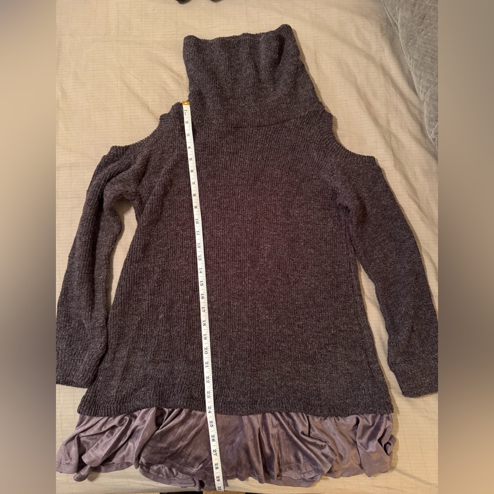 WONDERLAND Charcoal Cowl Neck Sweater with Ruffle Hem.